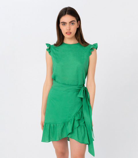 Ruffle Trim Wrap Mini Dress