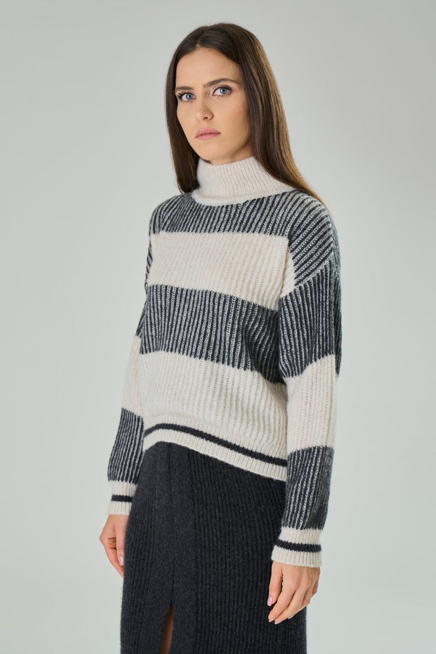 Cassandra Merino Wool Striped Turtleneck