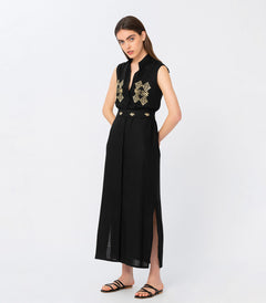 Midi Embroidered Dress Black