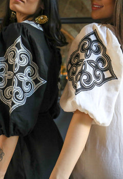Contrast Embroidery Long Kaftan Dress