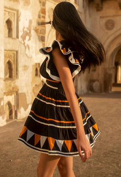 Tricolore Mini Dress Black