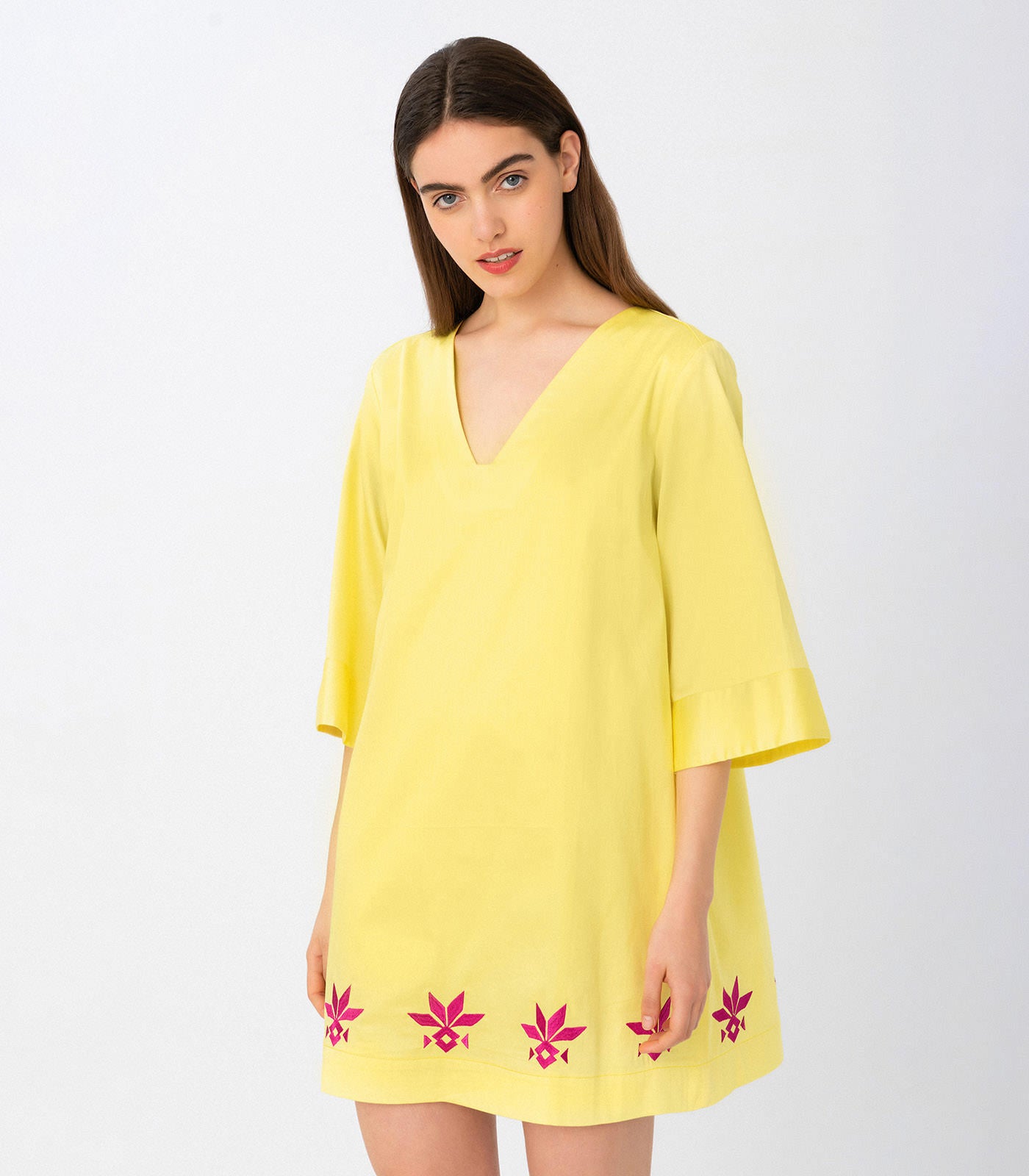 Embroidered Mini Dress Yellow