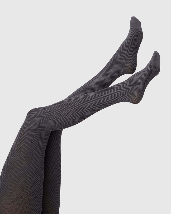 Swedish Stockings - Hedda Chevron Tights Grey