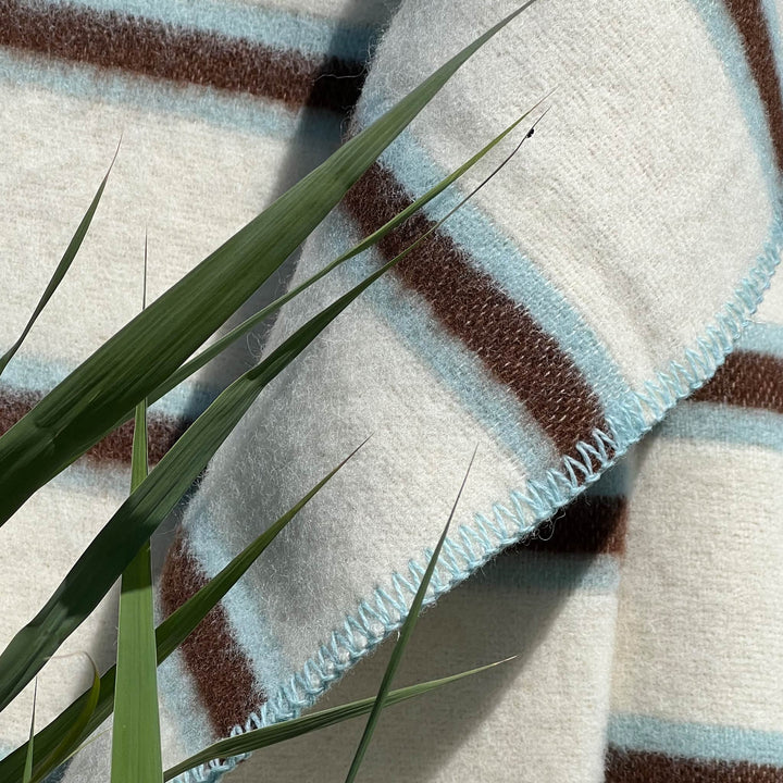 Homehagen - Wool Blanket Light Blue/Brown Stripe