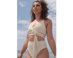 Jacquard Skyline High Bikini Bottom Cream