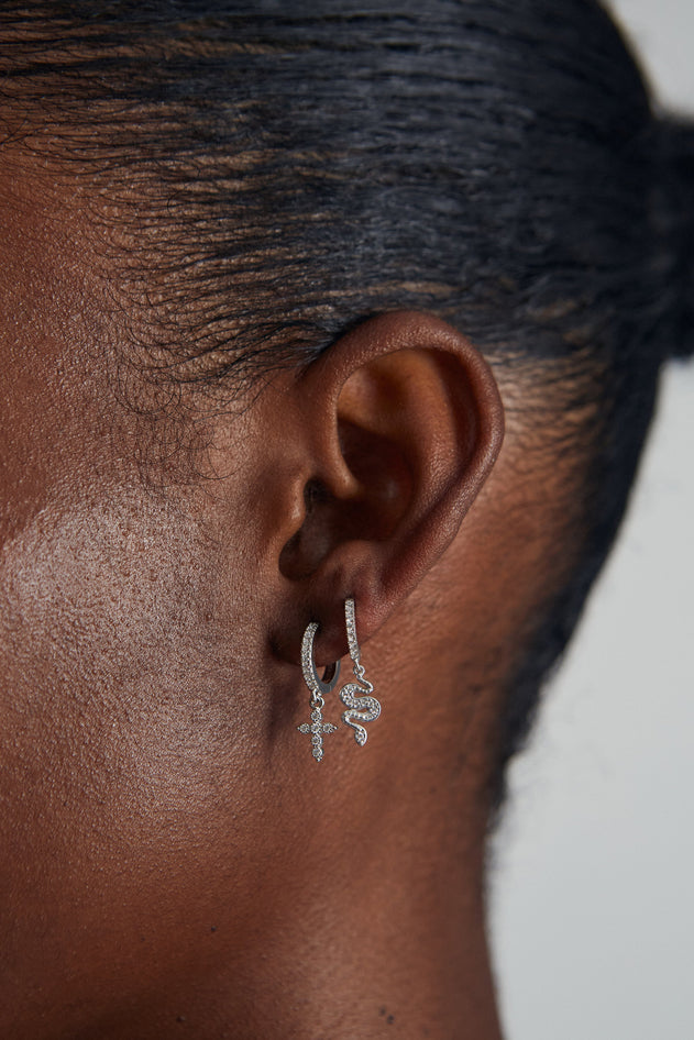 Shiny Cross Single Earring Silver