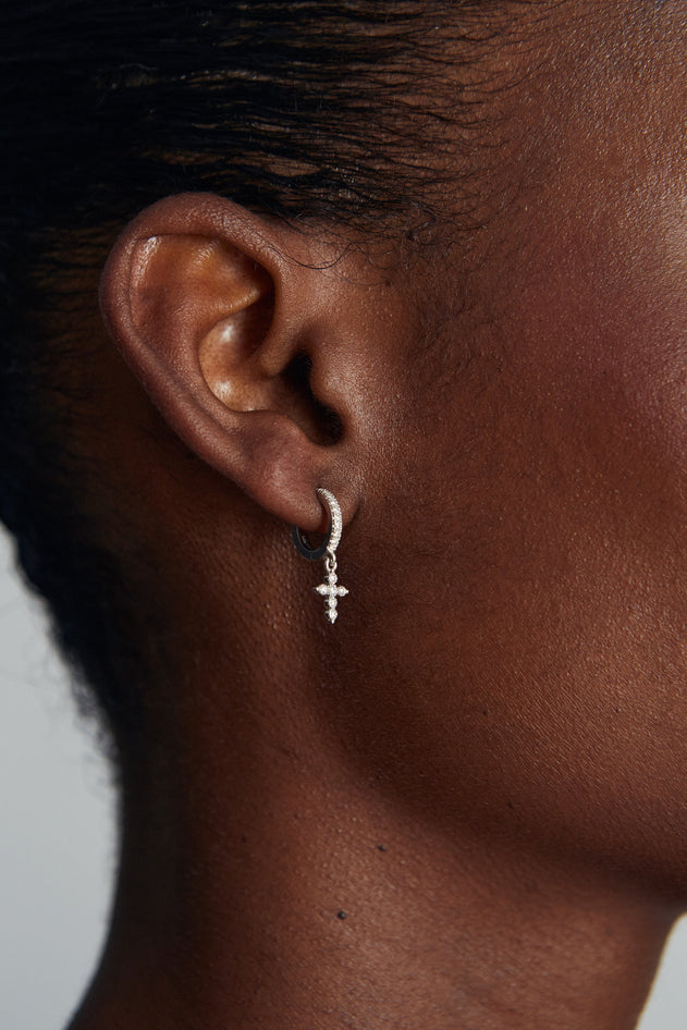 Shiny Cross Single Earring Silver