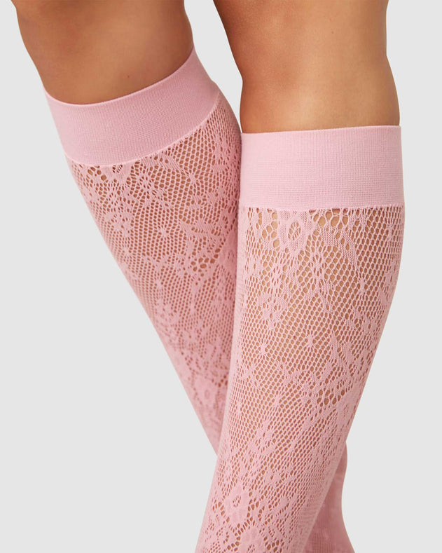 Rosa Lace Knee-Highs Pink
