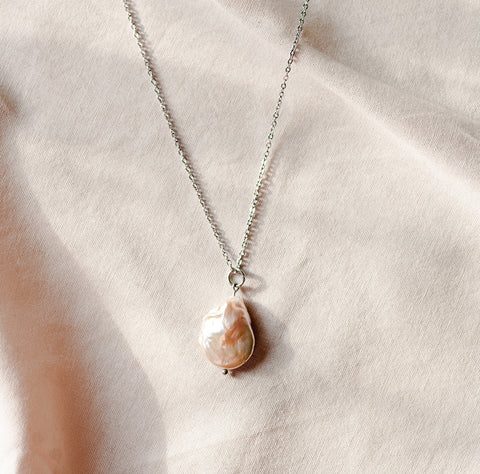 Coin Pearl With Thin Silver Chain Necklace