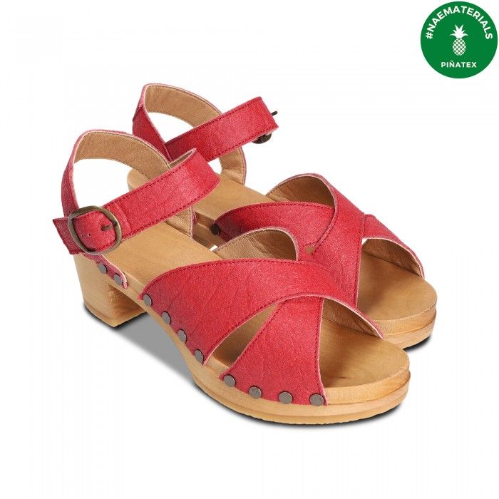 Nae Vegan Shoes - Magnolia Red Piñatex Vegan Heel Sandals