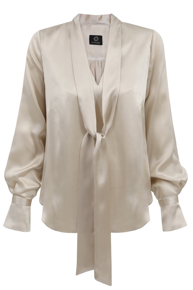 Silk Blouse With A Sash Beige