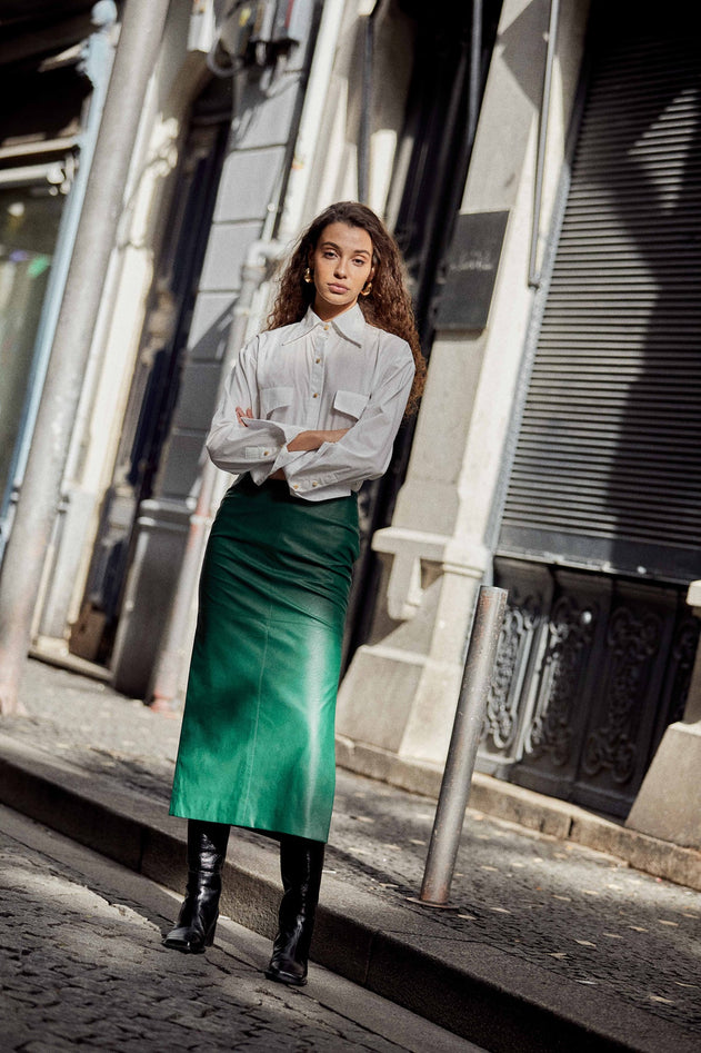 Regina Midi Faux-Leather Skirt Green