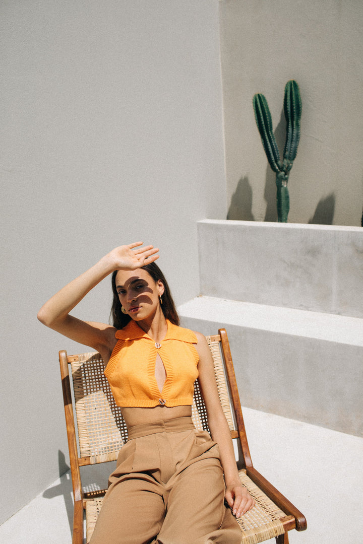 Carolina Machado - Papaya Knitted Crop Top Orange