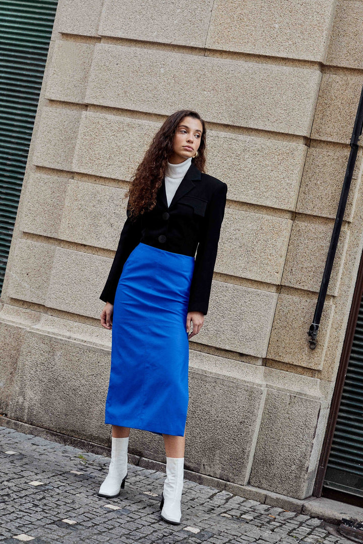 Carolina Machado - Emily Midi Faux-Leather Skirt Blue