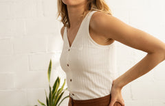 Ida Buttoned Tank Top Off White