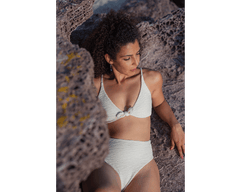 Jacquard Skyline High Bikini Bottom Cream