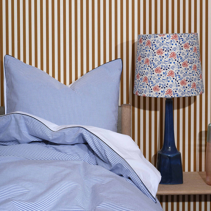 Homehagen - Cotton Percale Duvet Cover Set Navy Stripe & Blue Piping
