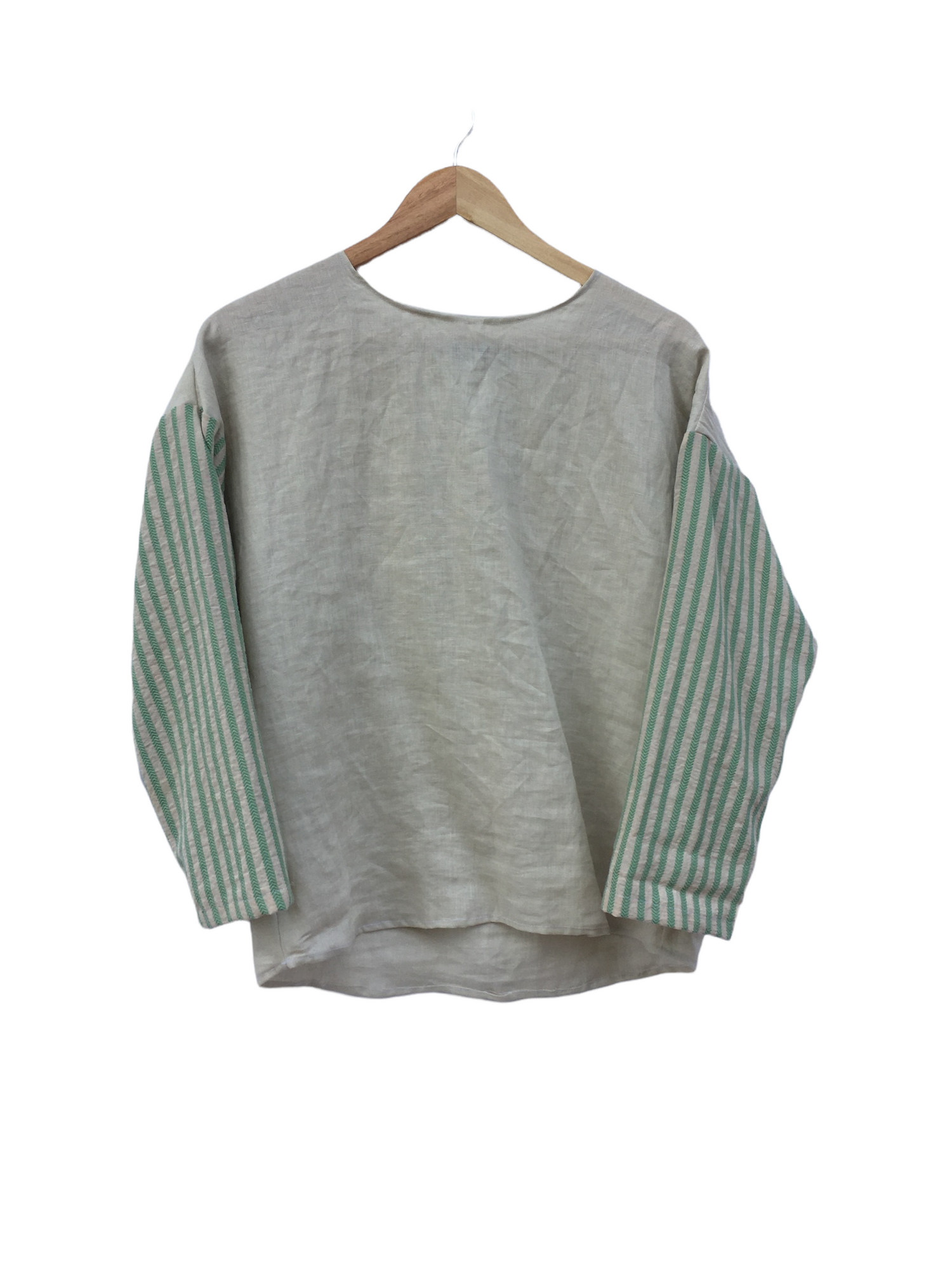 Avena Linen Blouse Green Organic Stripes