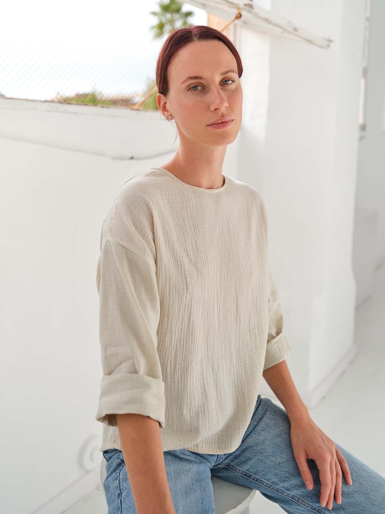 Avena Linen Gauze Blouse Beige