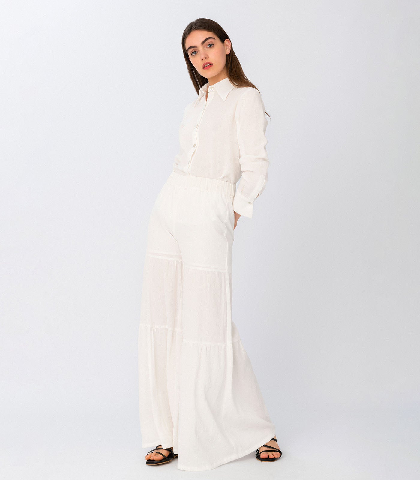 3 Tier Flared Bell Bottom Pants Ivory