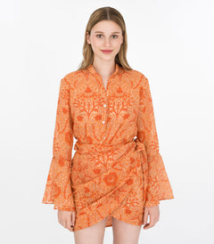 Lotus Print Mini Wrap Skirt Orange
