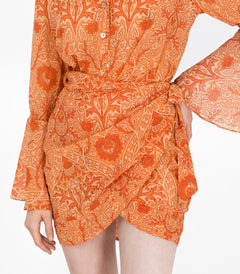 Lotus Print Mini Wrap Skirt Orange