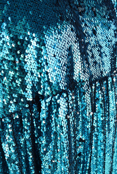 Lush Dress with Puff Sleeves Turquoise Sequin