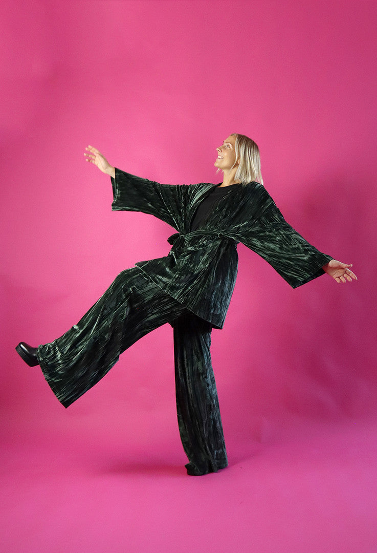 Velvet Kimono Forest Green