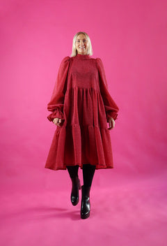 Dishy Dress With Bow Collar Glitter Red
