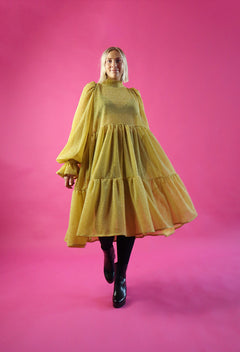 Dishy Dress With Bow Collar Glitter Yellow Gold