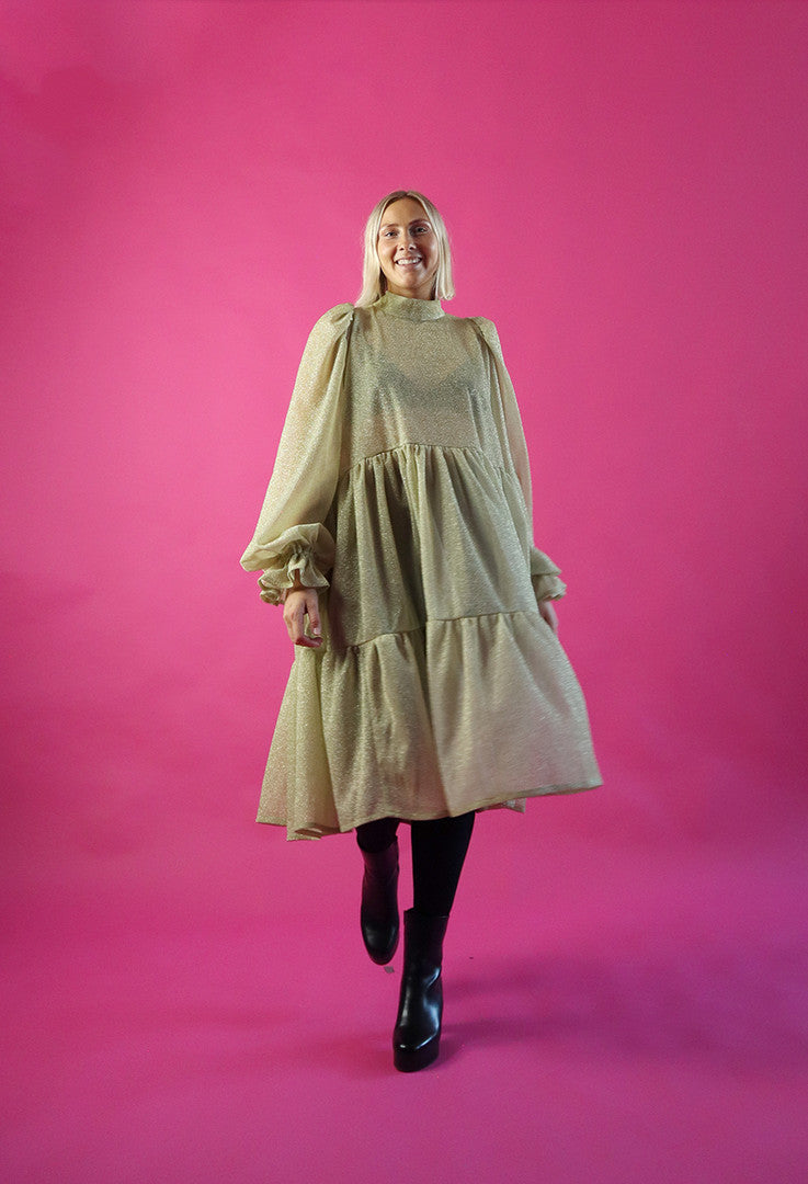 Dishy Dress With Bow Collar Glitter Silver Gold