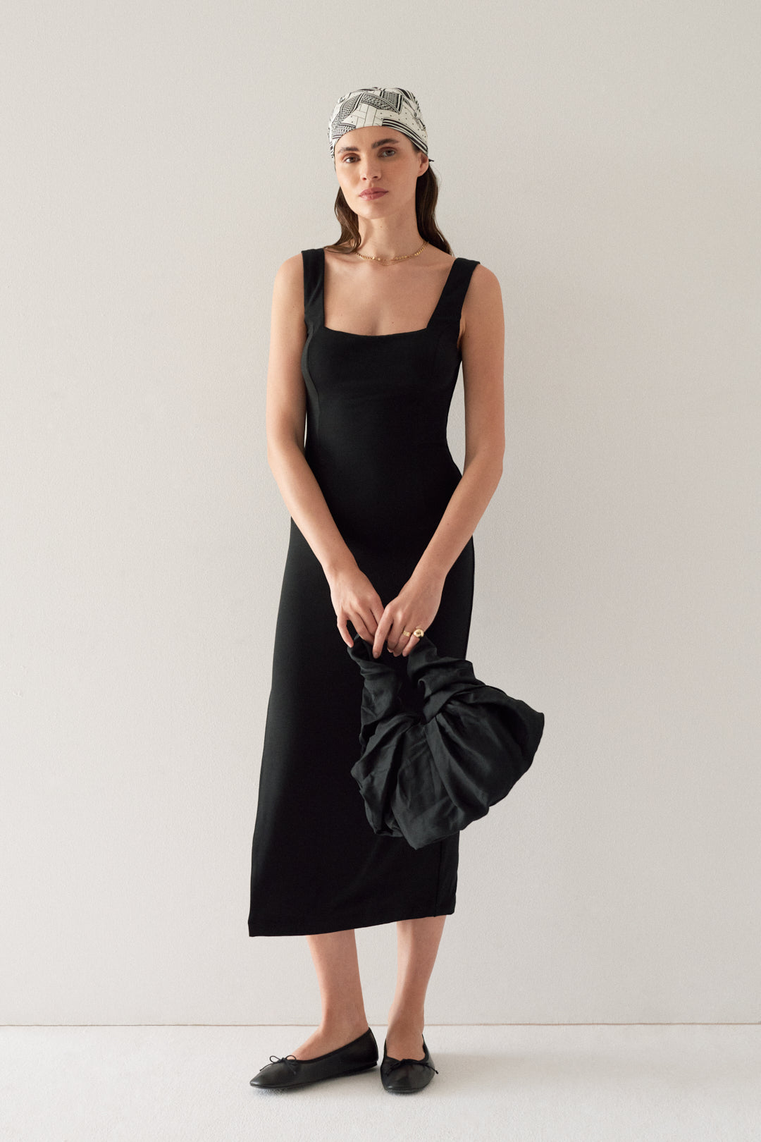 Wide Strap Midi Dress Black