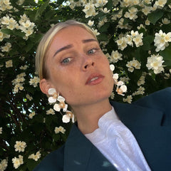 Triple Apple Flower Stud Earrings White