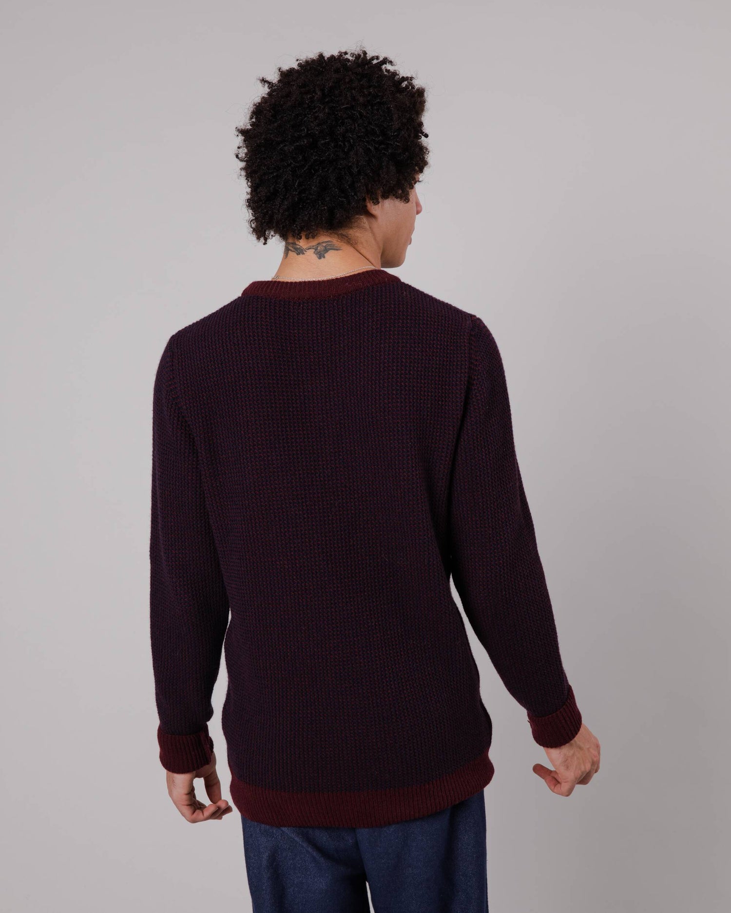 Contrast Wool Cashmere Sweater Bordeaux