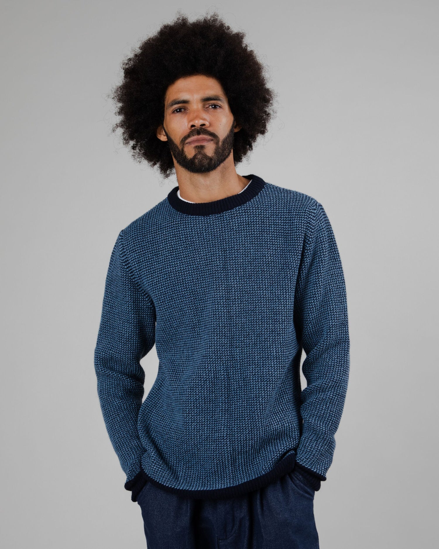 Contrast Wool Cashmere Sweater Navy