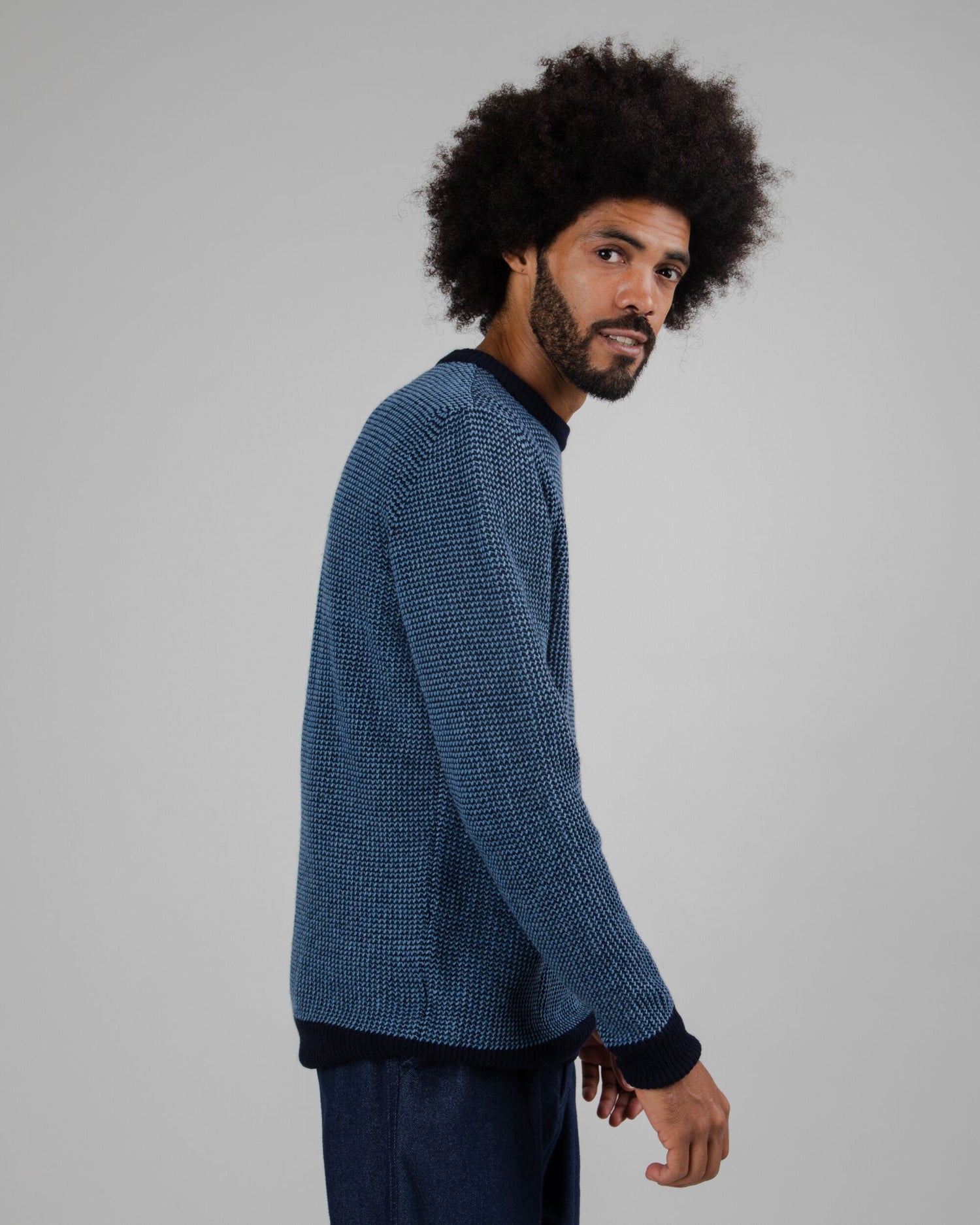 Contrast Wool Cashmere Sweater Navy