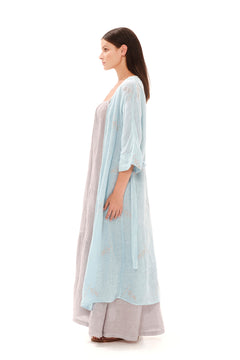 Embroidered Linen Gauze Kimono Light Blue