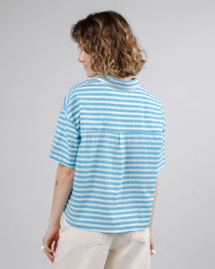 Stripes Oversize Cropped Cotton Blouse Blue