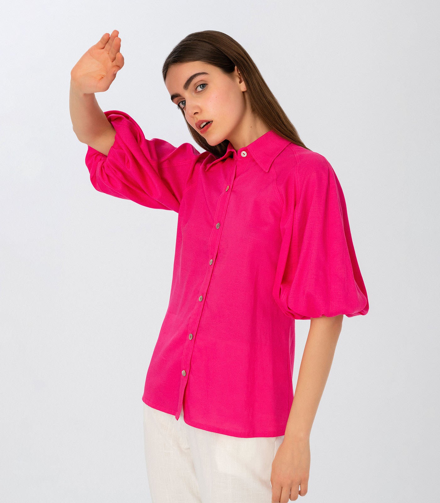 Fuchsia Puff Sleeve Shirt