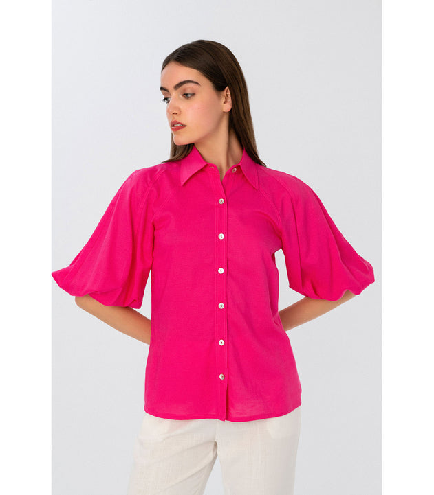 Fuchsia Puff Sleeve Shirt