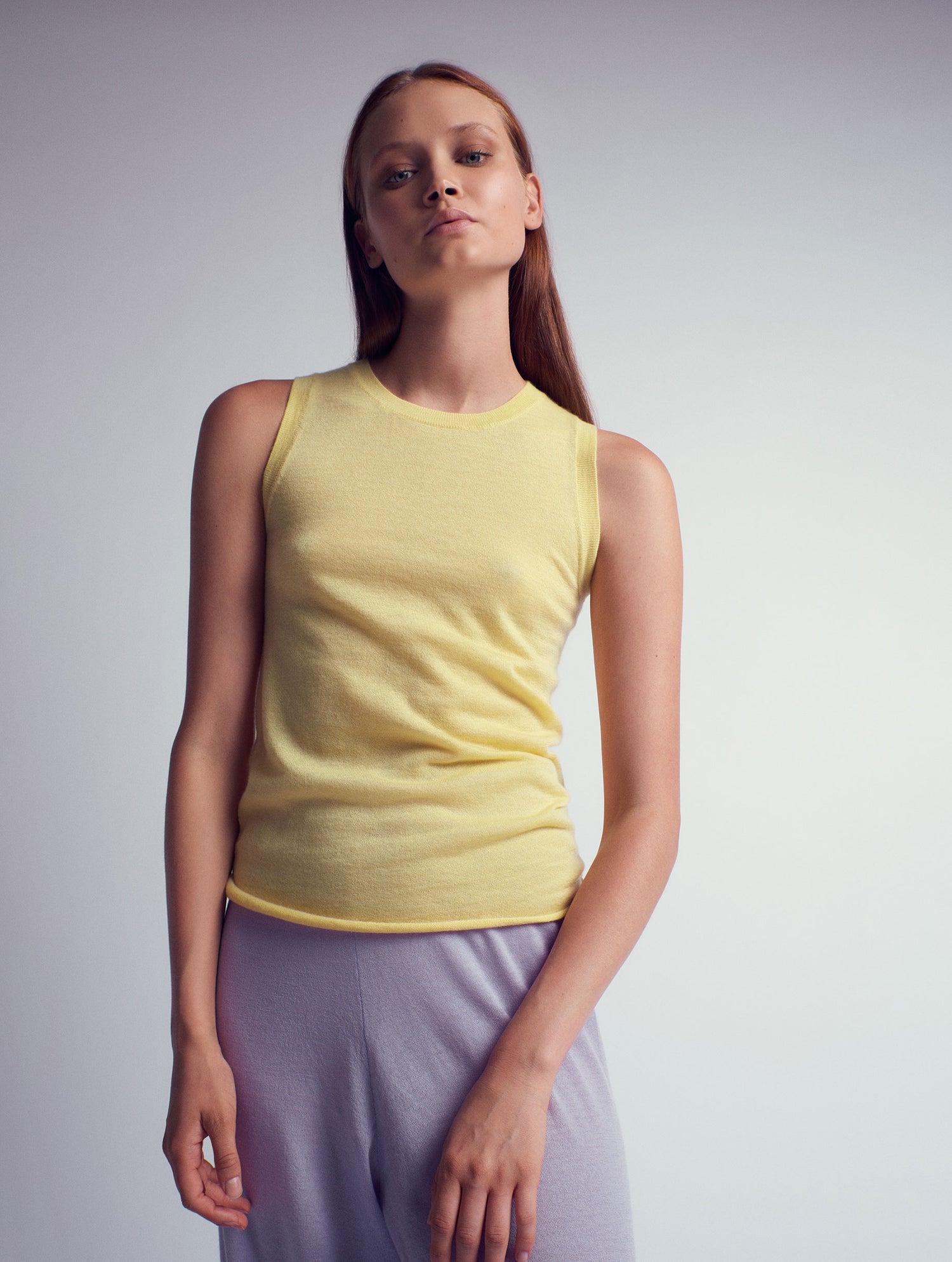Alma Cashmere Knitted Sleeveless Top Yellow