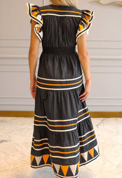 Tricolore Midi Dress Black