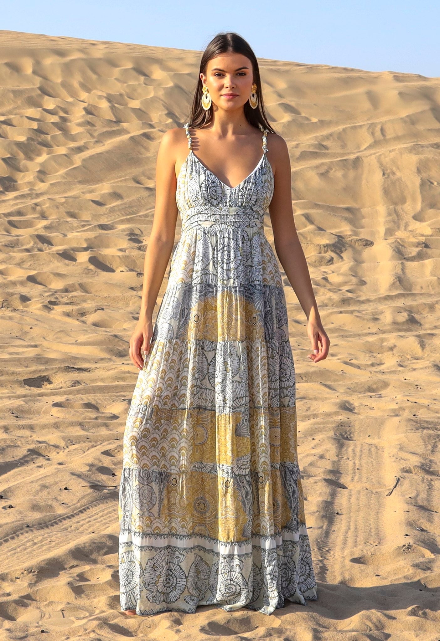 Maxi Sundial Strap Dress With Tie Belts At Back