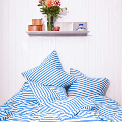 Linen Duvet Cover Set Blue Stripe
