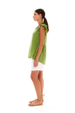 Linen Blouse with Butterfly Sleeve Green