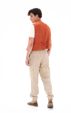 Flap Pocket Cargo Linen Pants Beige