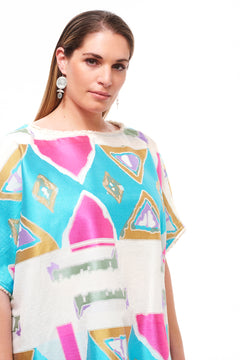 Embroidered Batwing Sleeve Linen Blouse