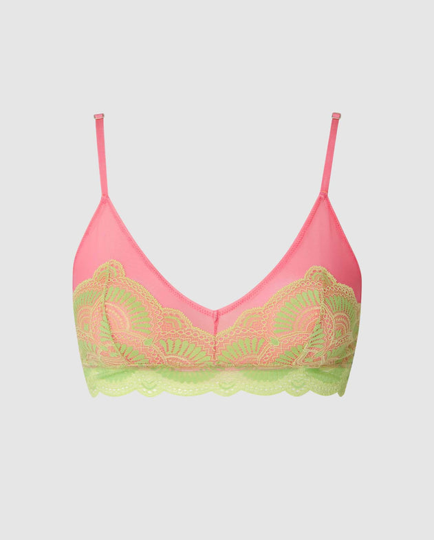 Lace Triangle Bralette Hot Pink