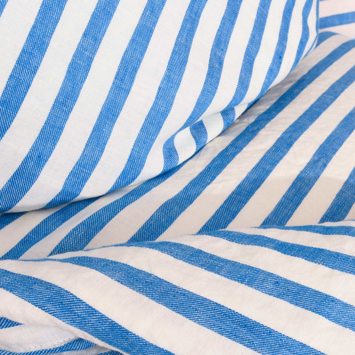 Homehagen - Linen Duvet Cover Set Blue Stripe