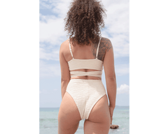 Jacquard Skyline High Bikini Bottom Cream